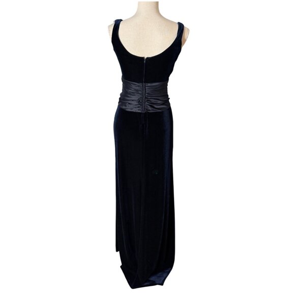 T Tadashi Shoji Velvet Gown maxi dress size 4 S small midnight navy blue holiday - Picture 5 of 12